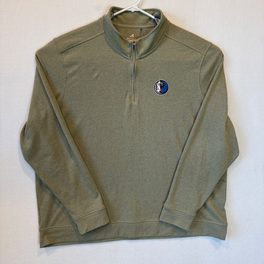 Antigua Dallas Mavericks Mens 3XL Quarter Zip Pullover Olive Green NBA Fan Gear